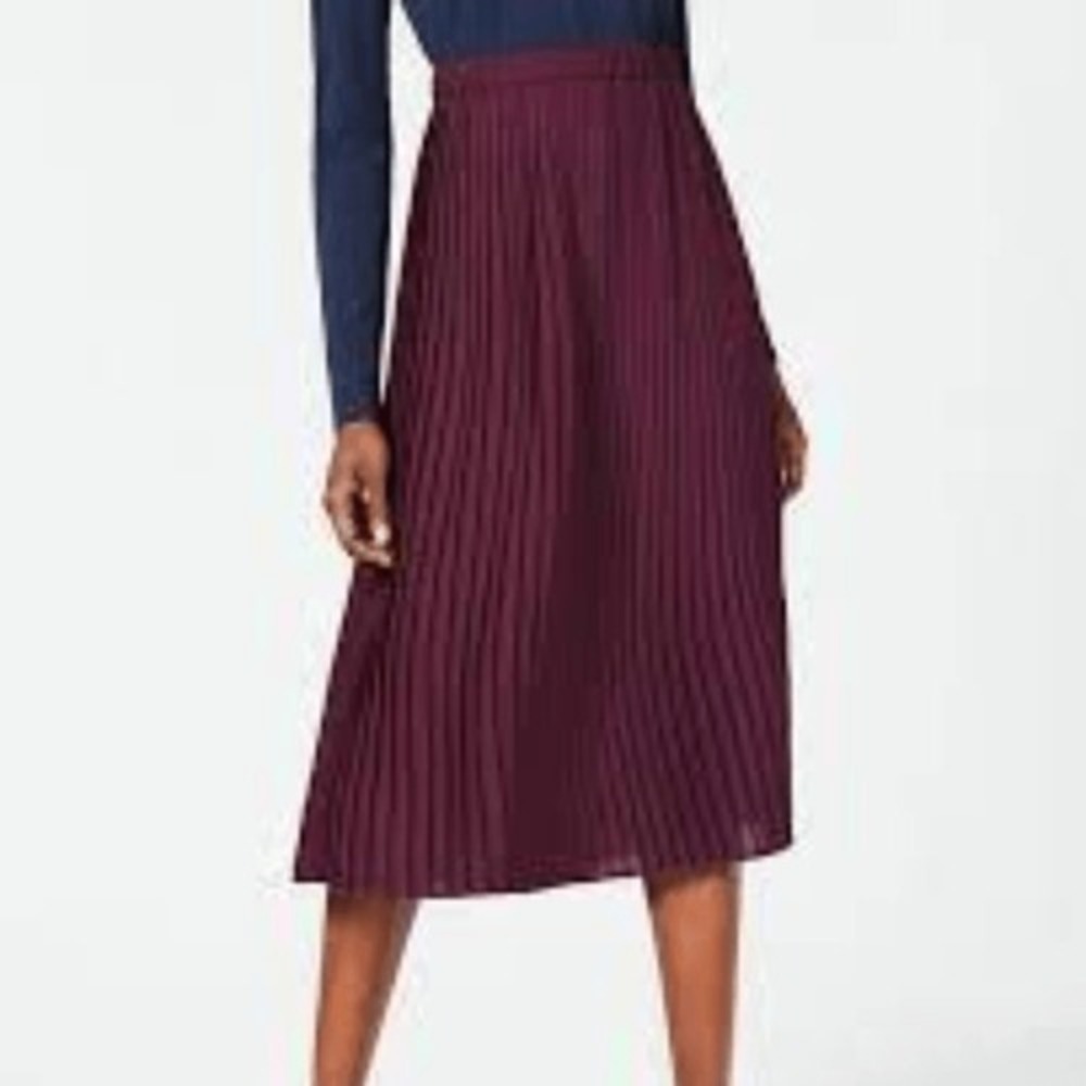 Eileen Fisher Dark Plum Knife Pleated Recycled Polyester Midi Skirt Size 12 NEW
